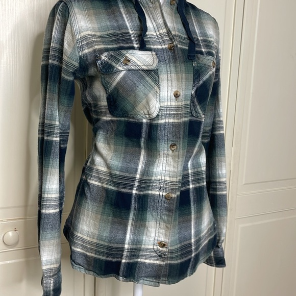 Carhartt Women’s Beartooth Hooded Flannel Button Down Shirt Navy Size XS - Picture 3 of 12